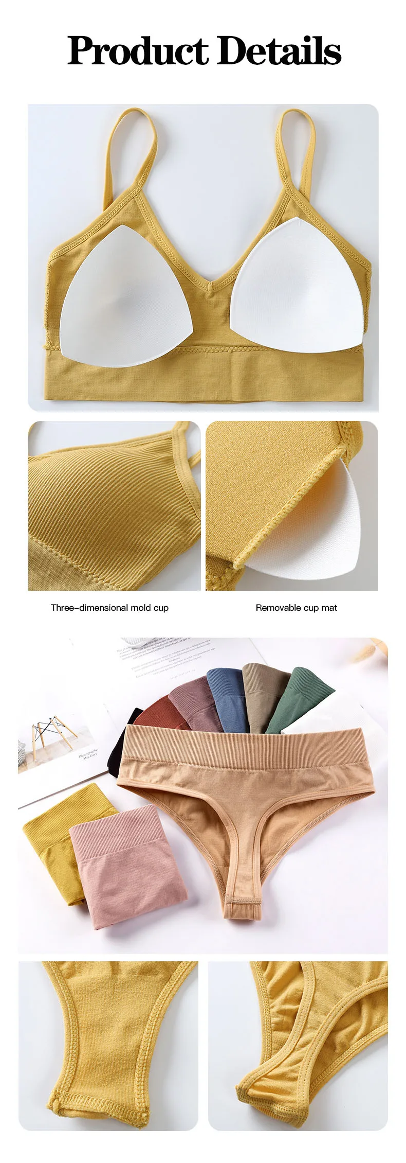 Women Seamless Bra Set Sexy Thong Low Waist Panties Sports Bralette Wire Free Lingerie Brassiere Cotton Female Underwear 2 Pcs