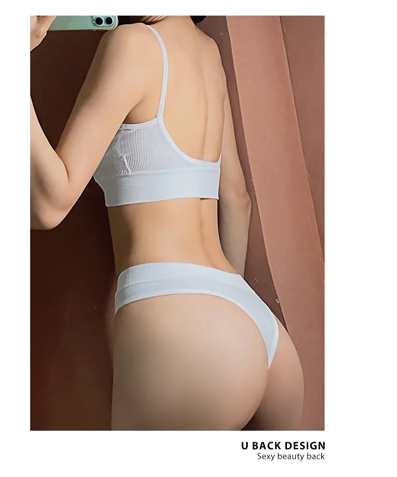 Women Seamless Bra Set Sexy Thong Low Waist Panties Sports Bralette Wire Free Lingerie Brassiere Cotton Female Underwear 2 Pcs