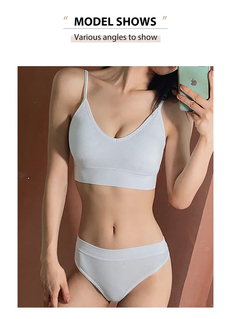 Women Seamless Bra Set Sexy Thong Low Waist Panties Sports Bralette Wire Free Lingerie Brassiere Cotton Female Underwear 2 Pcs