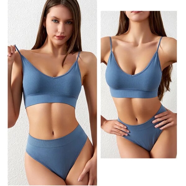 Women Seamless Bra Set Sexy Thong Low Waist Panties Sports Bralette Wire Free Lingerie Brassiere Cotton Female Underwear 2 Pcs