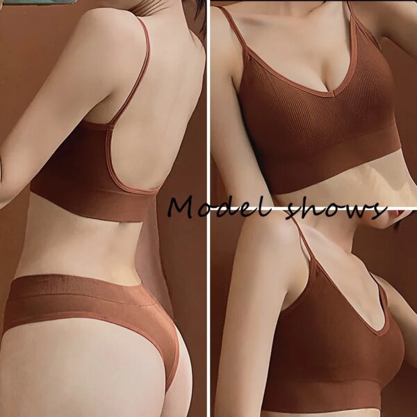 Women Seamless Bra Set Sexy Thong Low Waist Panties Sports Bralette Wire Free Lingerie Brassiere Cotton Female Underwear 2 Pcs