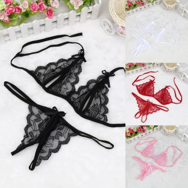 Lace Hollow Out Underwear Bra Set Sexy Lingerie Sex Sleepwear G-string Bra Suit Femme Lingerie Set Pajamas Erotic Clothing 2023