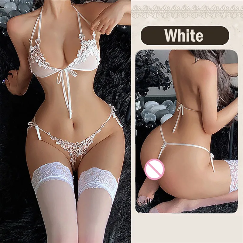 2023 New Sexy Lingerie Fancy Porn Bra Set Woman 2 Pieces Transparent Women's Lace Panties Erotic Beautiful Bra And Thong Set