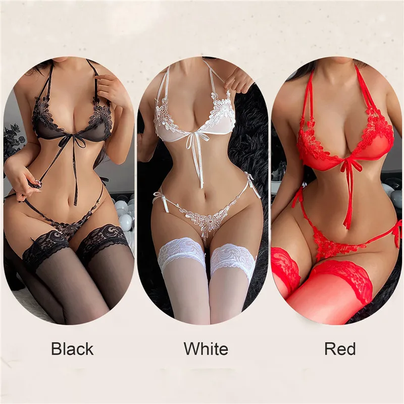 2023 New Sexy Lingerie Fancy Porn Bra Set Woman 2 Pieces Transparent Women's Lace Panties Erotic Beautiful Bra And Thong Set