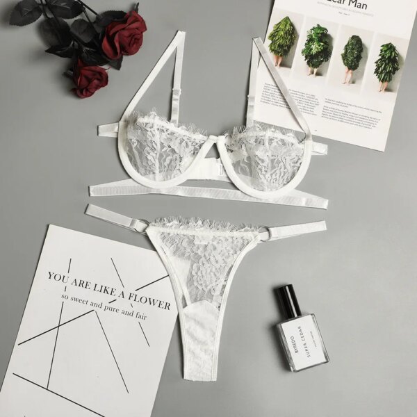 Sexy Lingerie Woman Lace Transparent Underwear Fairy Embroidery Brief Sets Delicate Bra Kit Push Up Breves Sets Erotic Bra
