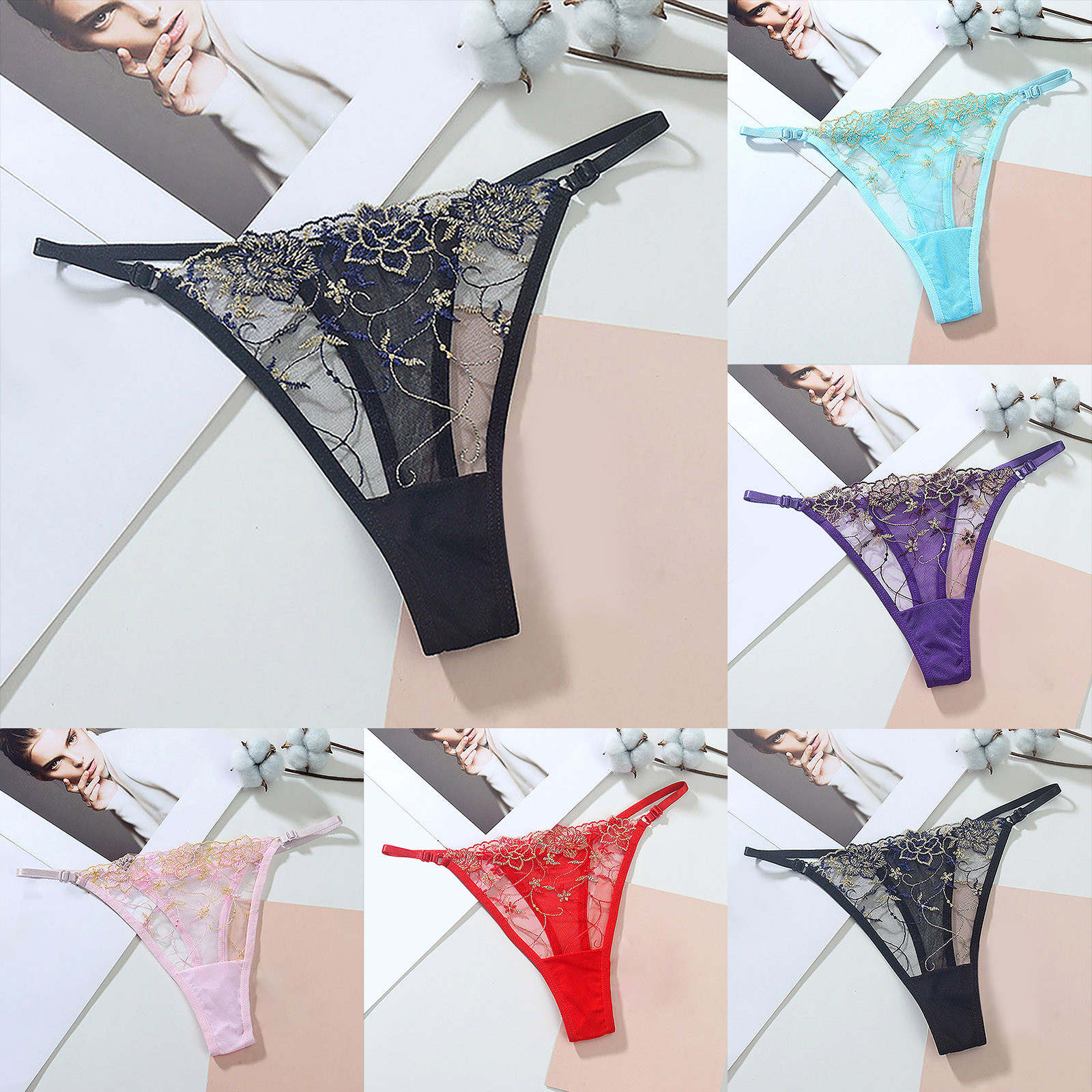 2023 New Womens Sexy T-Back Thongs G-Strings Mesh Sheer Panties T Pants Lingerie Low Waist See-Through Underpants Lenceria