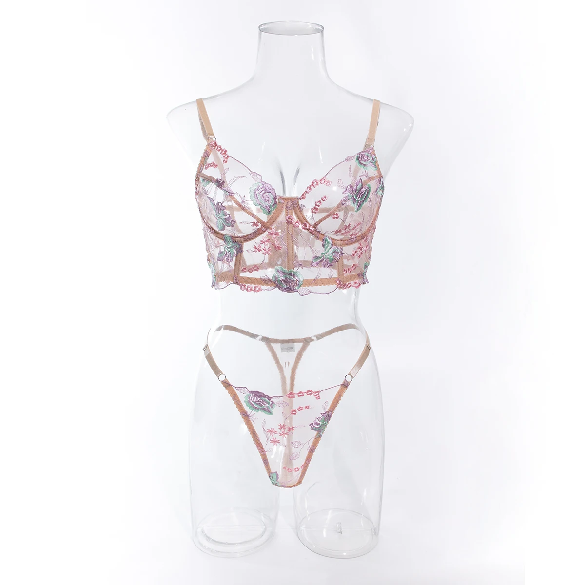 Yimunancy Floral Embroidery Lingerie Set Women Boho Intimates Sensual Sexy 2-Piece Bra + Panty Underwear Set Yimunancy Floral Embroidery Lingerie Set Women Boho Intimates Sensual Sexy 2-Piece Bra + Panty Underwear Set