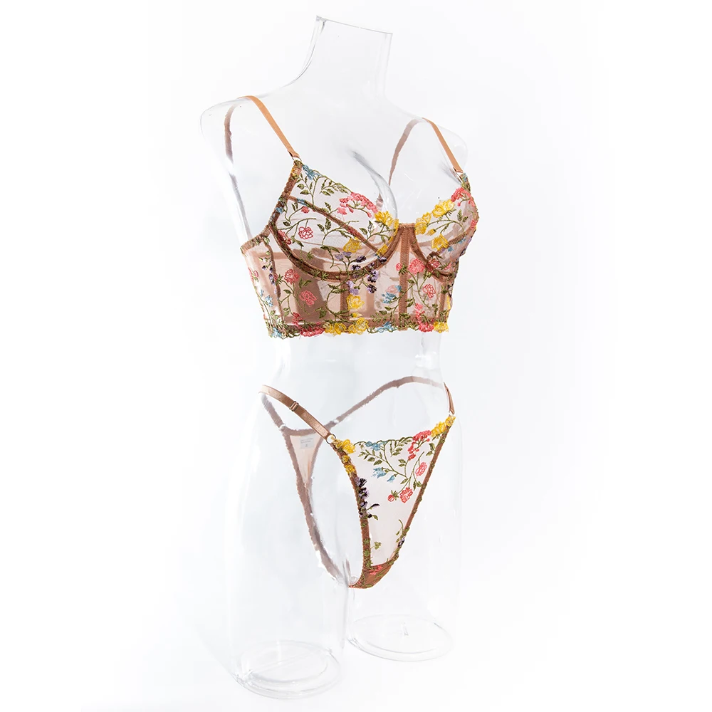 Yimunancy Floral Embroidery Lingerie Set Women Boho Intimates Sensual Sexy 2-Piece Bra + Panty Underwear Set Yimunancy Floral Embroidery Lingerie Set Women Boho Intimates Sensual Sexy 2-Piece Bra + Panty Underwear Set