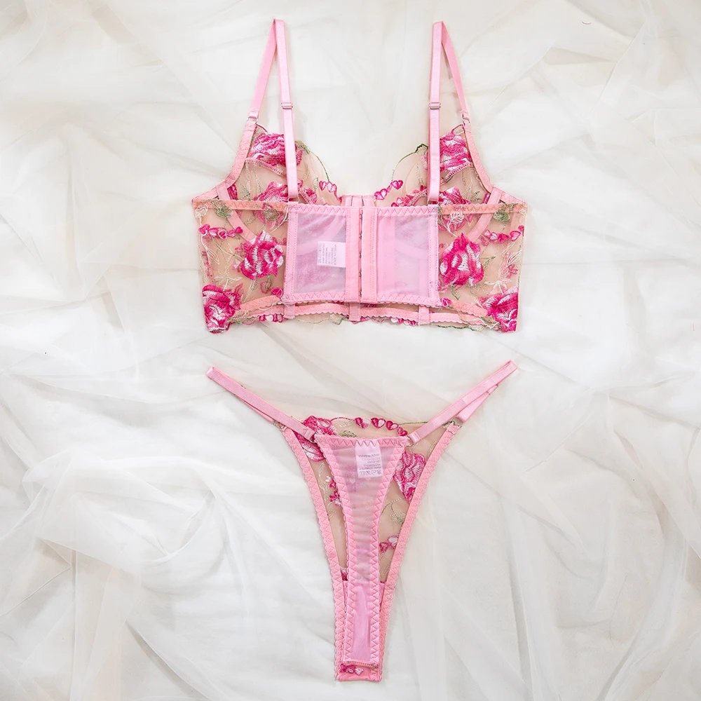 Yimunancy Floral Embroidery Lingerie Set Women Boho Intimates Sensual Sexy 2-Piece Bra + Panty Underwear Set Yimunancy Floral Embroidery Lingerie Set Women Boho Intimates Sensual Sexy 2-Piece Bra + Panty Underwear Set