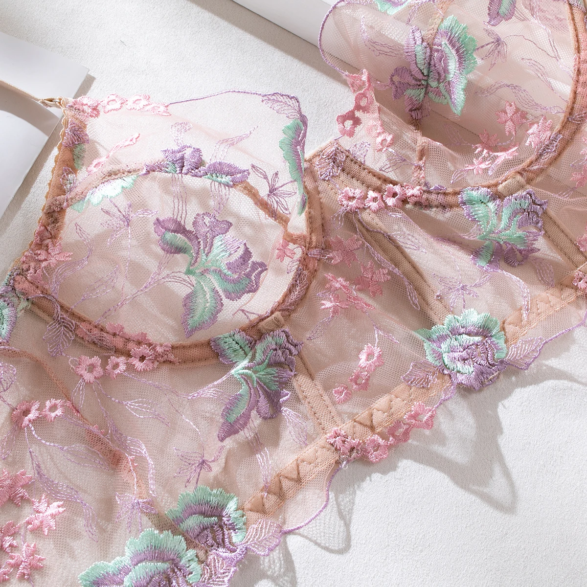 Yimunancy Floral Embroidery Lingerie Set Women Boho Intimates Sensual Sexy 2-Piece Bra + Panty Underwear Set Yimunancy Floral Embroidery Lingerie Set Women Boho Intimates Sensual Sexy 2-Piece Bra + Panty Underwear Set