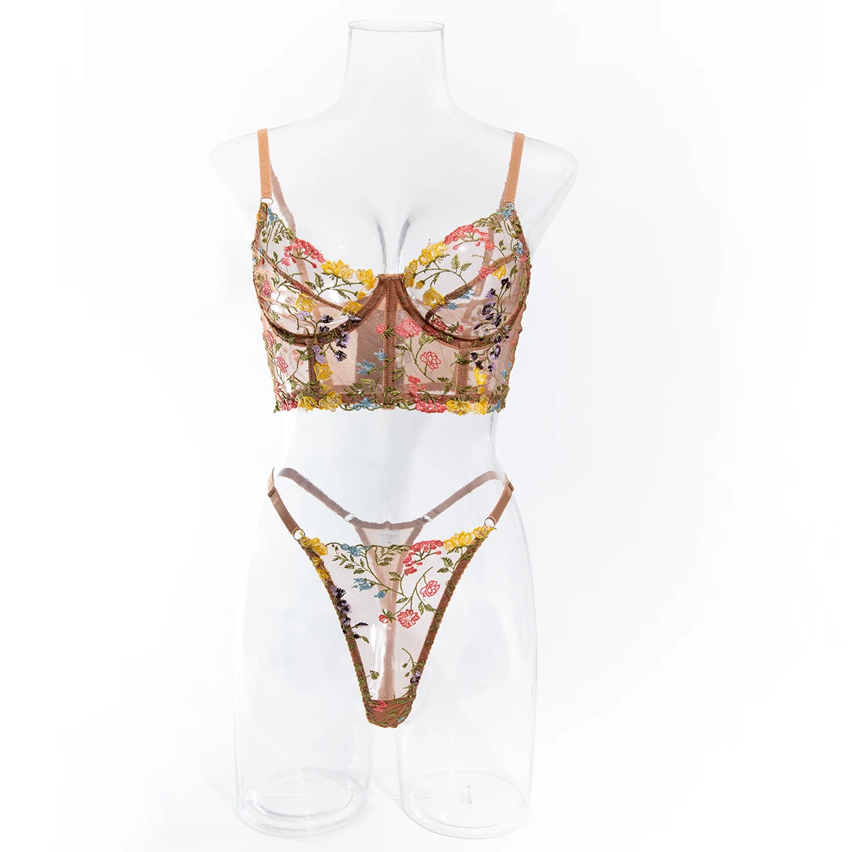 Yimunancy Floral Embroidery Lingerie Set Women Boho Intimates Sensual Sexy 2-Piece Bra + Panty Underwear Set Yimunancy Floral Embroidery Lingerie Set Women Boho Intimates Sensual Sexy 2-Piece Bra + Panty Underwear Set