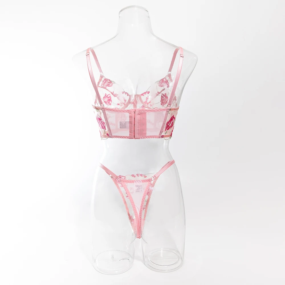 Yimunancy Floral Embroidery Lingerie Set Women Boho Intimates Sensual Sexy 2-Piece Bra + Panty Underwear Set Yimunancy Floral Embroidery Lingerie Set Women Boho Intimates Sensual Sexy 2-Piece Bra + Panty Underwear Set