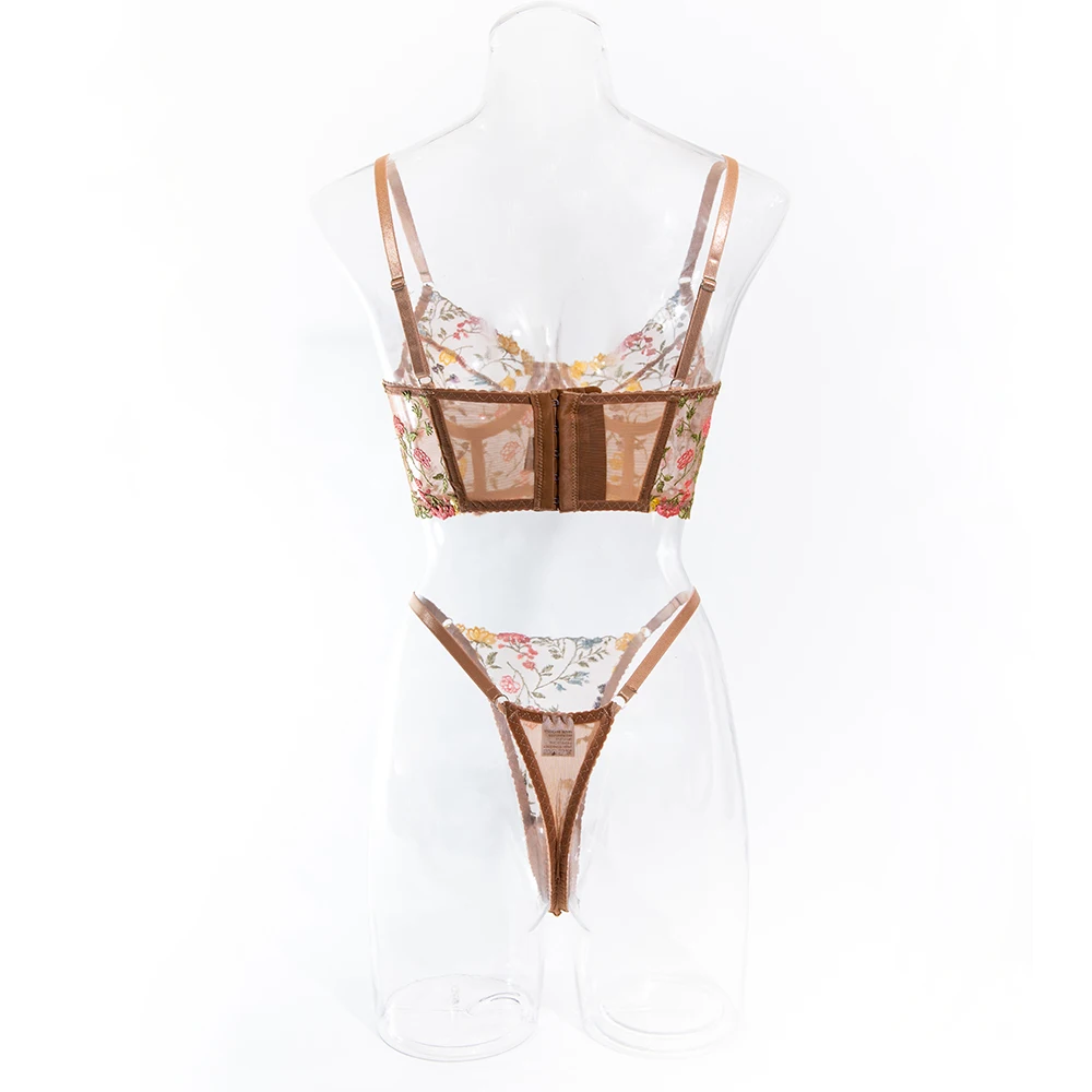 Yimunancy Floral Embroidery Lingerie Set Women Boho Intimates Sensual Sexy 2-Piece Bra + Panty Underwear Set Yimunancy Floral Embroidery Lingerie Set Women Boho Intimates Sensual Sexy 2-Piece Bra + Panty Underwear Set