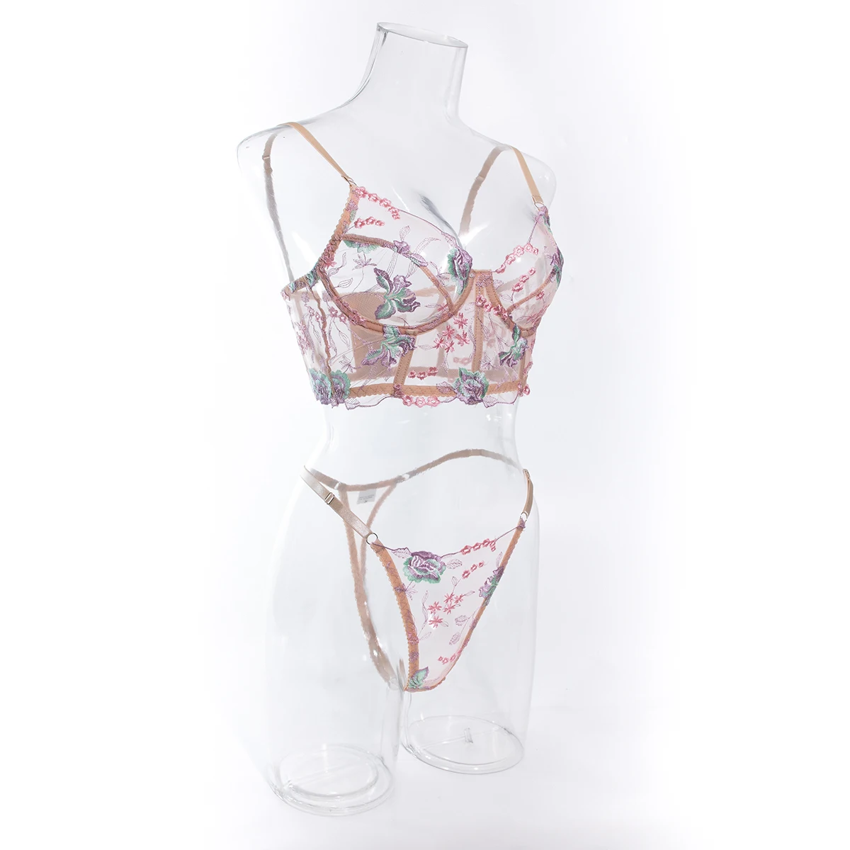 Yimunancy Floral Embroidery Lingerie Set Women Boho Intimates Sensual Sexy 2-Piece Bra + Panty Underwear Set Yimunancy Floral Embroidery Lingerie Set Women Boho Intimates Sensual Sexy 2-Piece Bra + Panty Underwear Set
