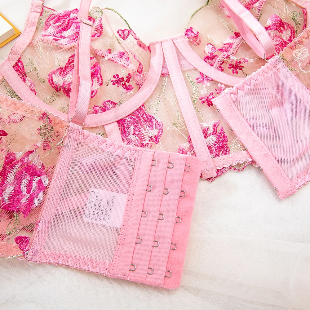 Yimunancy Floral Embroidery Lingerie Set Women Boho Intimates Sensual Sexy 2-Piece Bra + Panty Underwear Set Yimunancy Floral Embroidery Lingerie Set Women Boho Intimates Sensual Sexy 2-Piece Bra + Panty Underwear Set