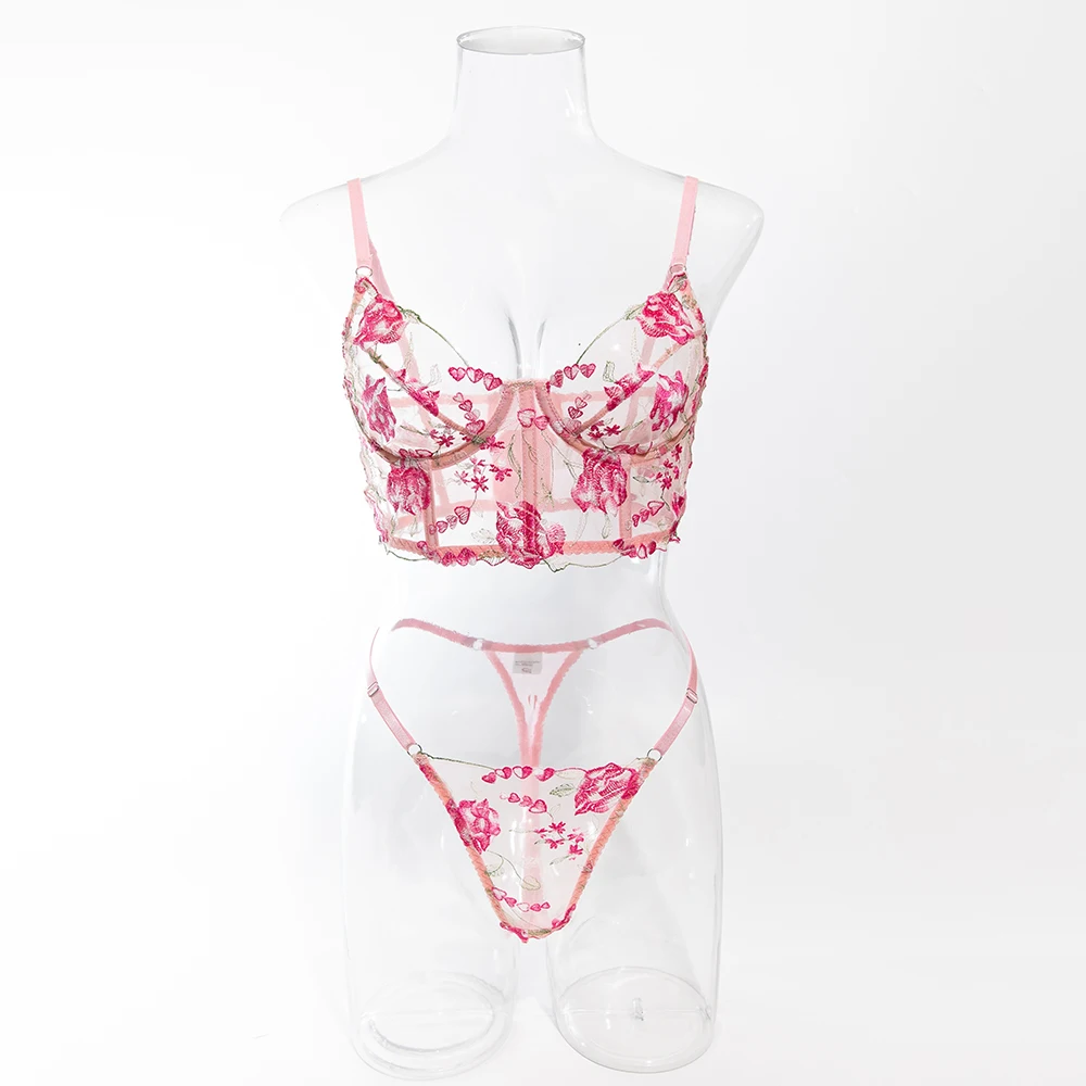 Yimunancy Floral Embroidery Lingerie Set Women Boho Intimates Sensual Sexy 2-Piece Bra + Panty Underwear Set Yimunancy Floral Embroidery Lingerie Set Women Boho Intimates Sensual Sexy 2-Piece Bra + Panty Underwear Set