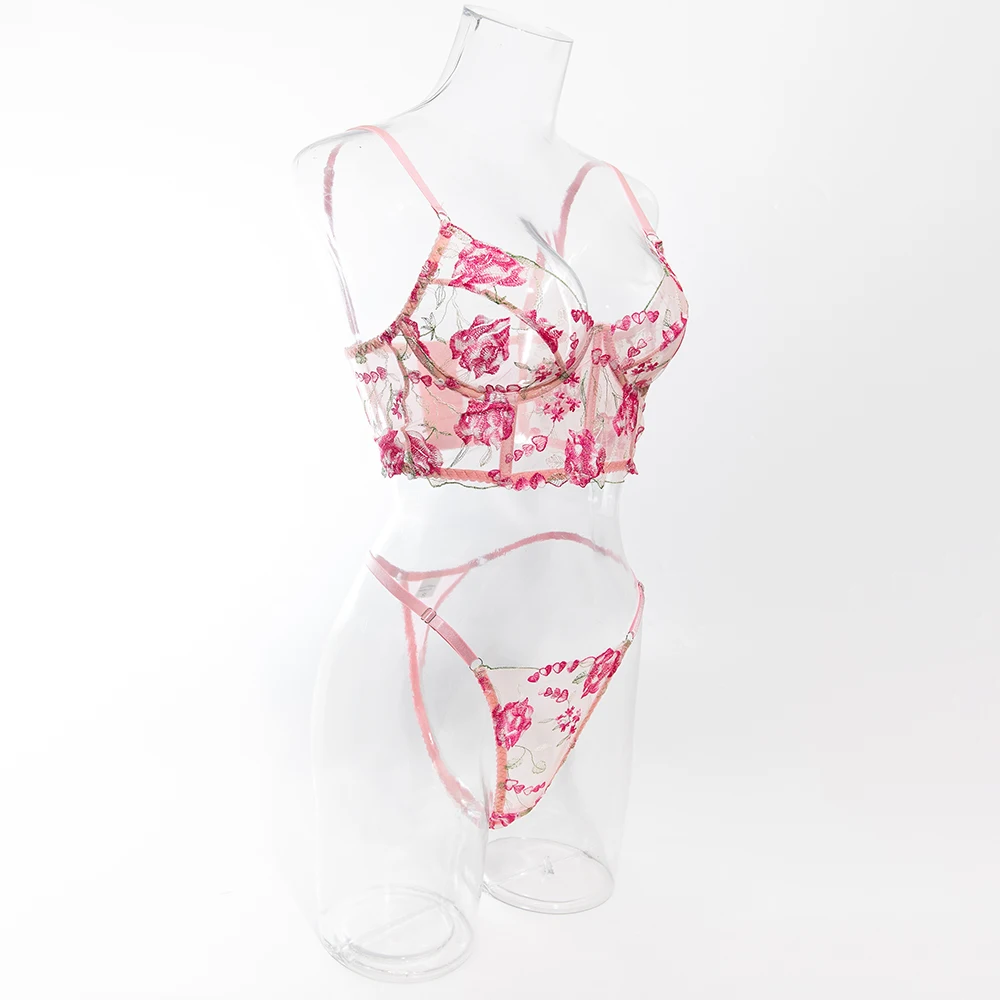 Yimunancy Floral Embroidery Lingerie Set Women Boho Intimates Sensual Sexy 2-Piece Bra + Panty Underwear Set Yimunancy Floral Embroidery Lingerie Set Women Boho Intimates Sensual Sexy 2-Piece Bra + Panty Underwear Set