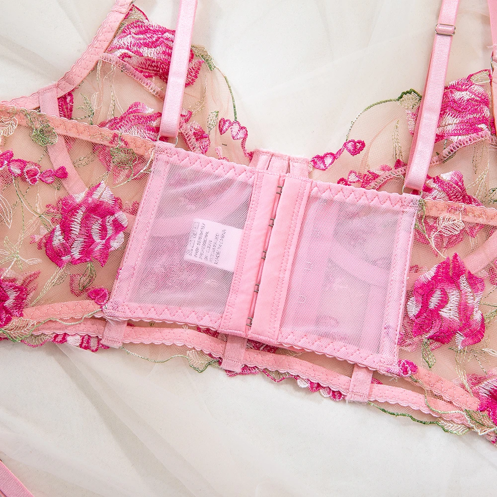 Yimunancy Floral Embroidery Lingerie Set Women Boho Intimates Sensual Sexy 2-Piece Bra + Panty Underwear Set Yimunancy Floral Embroidery Lingerie Set Women Boho Intimates Sensual Sexy 2-Piece Bra + Panty Underwear Set