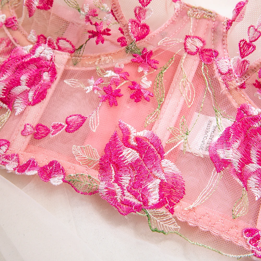 Yimunancy Floral Embroidery Lingerie Set Women Boho Intimates Sensual Sexy 2-Piece Bra + Panty Underwear Set Yimunancy Floral Embroidery Lingerie Set Women Boho Intimates Sensual Sexy 2-Piece Bra + Panty Underwear Set