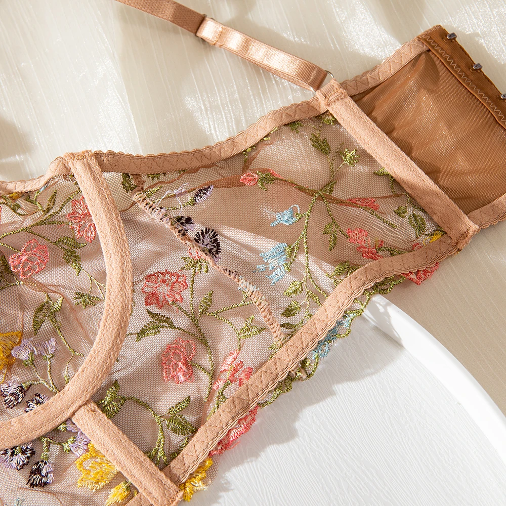 Yimunancy Floral Embroidery Lingerie Set Women Boho Intimates Sensual Sexy 2-Piece Bra + Panty Underwear Set Yimunancy Floral Embroidery Lingerie Set Women Boho Intimates Sensual Sexy 2-Piece Bra + Panty Underwear Set