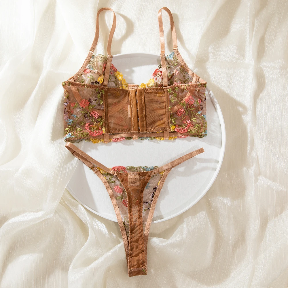 Yimunancy Floral Embroidery Lingerie Set Women Boho Intimates Sensual Sexy 2-Piece Bra + Panty Underwear Set Yimunancy Floral Embroidery Lingerie Set Women Boho Intimates Sensual Sexy 2-Piece Bra + Panty Underwear Set