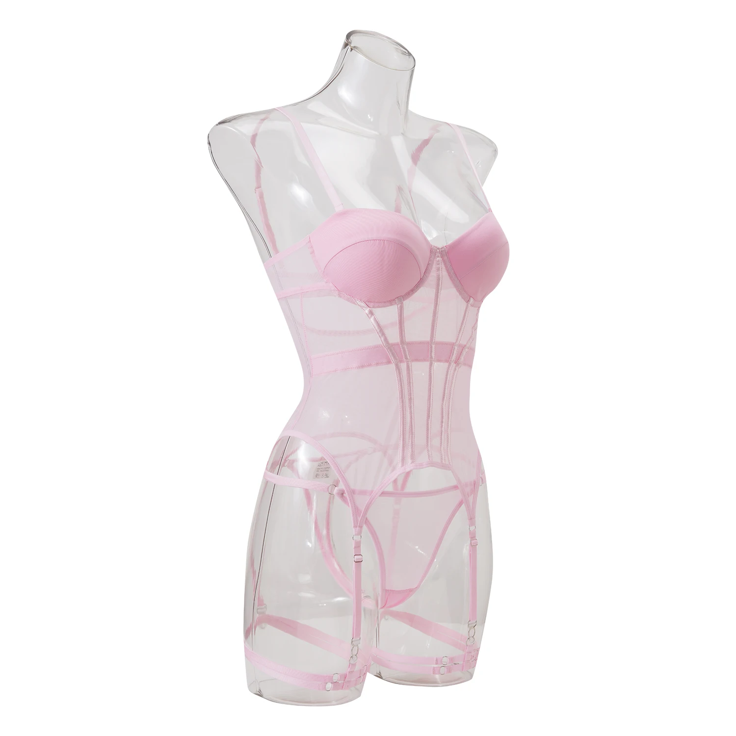 MUZISKAT Mesh Lingerie Luxury Brand Bodysuit Backless Tops for Women 3 Piece Lingerie Set with Garter Sexydresses for Women