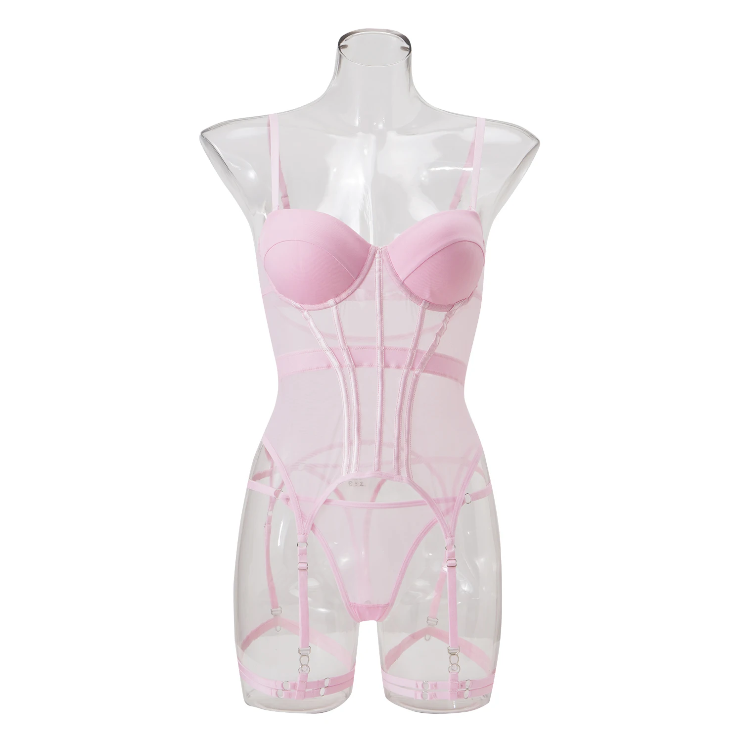 MUZISKAT Mesh Lingerie Luxury Brand Bodysuit Backless Tops for Women 3 Piece Lingerie Set with Garter Sexydresses for Women