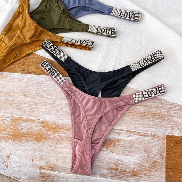 Shiny Rhinestone Thong Women Low Waist Panties Sexy Underwear Ladies Briefs Lingere Panty Underware Womens Lingerie Thongs