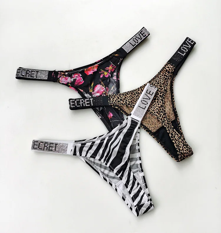 Shiny Rhinestone Thong Women Low Waist Panties Sexy Underwear Ladies Briefs Lingere Panty Underware Womens Lingerie Thongs