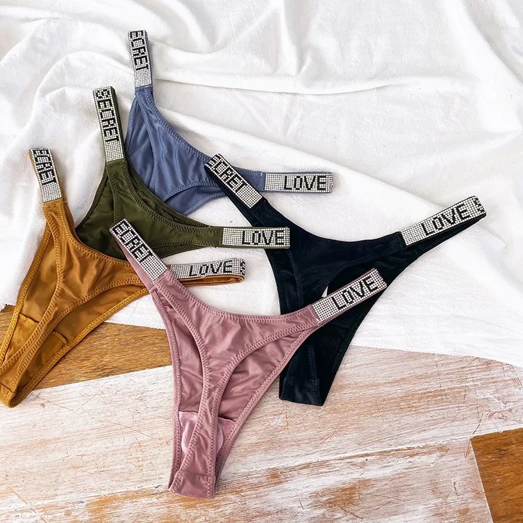 Shiny Rhinestone Thong Women Low Waist Panties Sexy Underwear Ladies Briefs Lingere Panty Underware Womens Lingerie Thongs