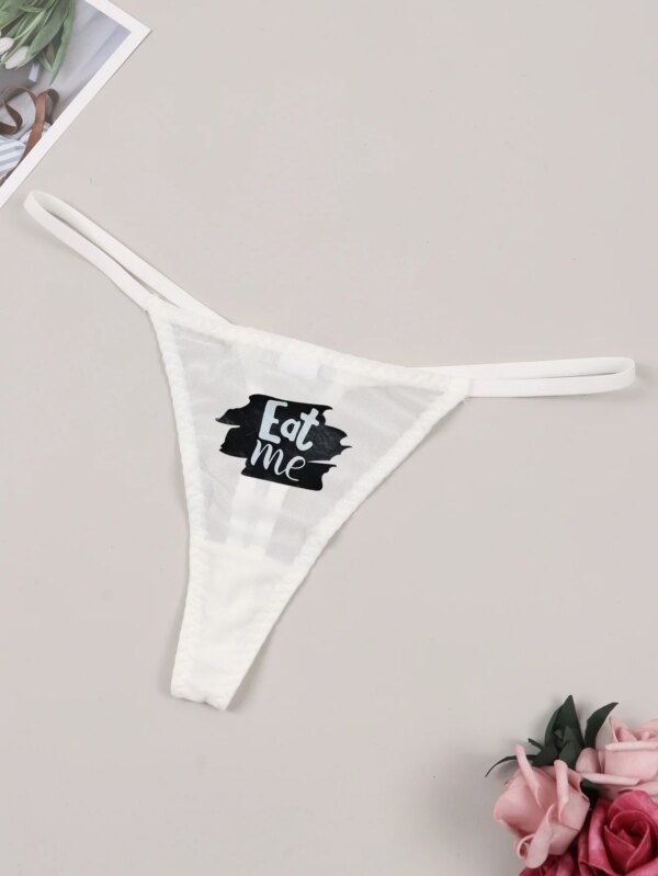 See-through Thong Sexy Fashion G-String Panties Women Mesh T-back Underwear Yes Daddy Prints Lingerie
