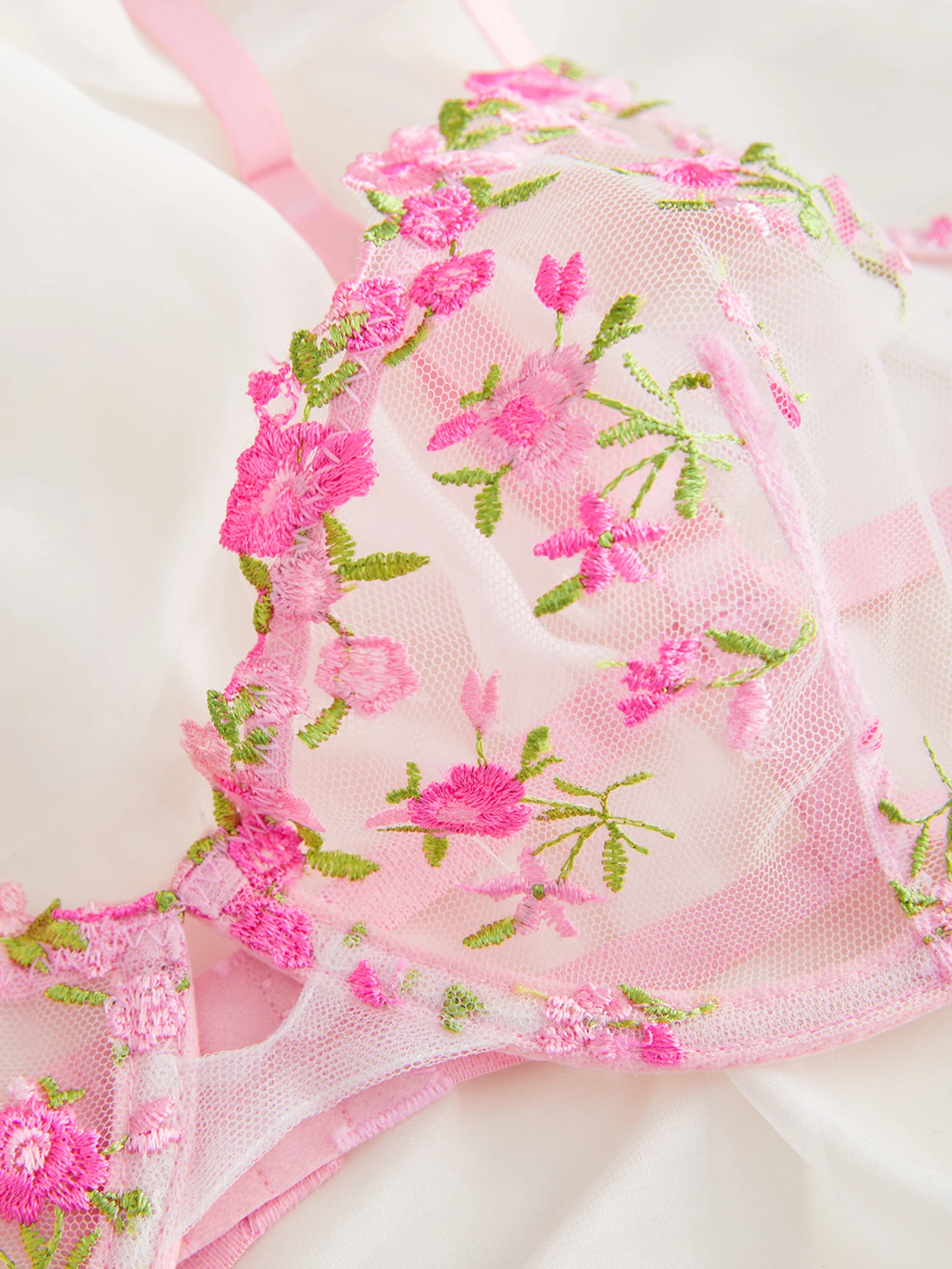 2-Piece Lace Bra Set Women Floral Embroidery Underwear Set Transparent Pink Panty Set 2023 Lingerie Set For Women