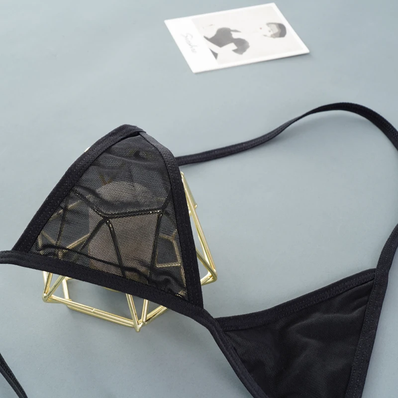 Sexy Mini Bra Sets Wirefree Ultra-thin Mesh Unlined Bra Brief Set Black Transparent 2 Pieces Halter Women's Exotic Lingerie Sets Sexy Mini Bra Sets Wirefree Ultra-thin Mesh Unlined Bra Brief Set Black Transparent 2 Pieces Halter Women's Exotic Lingerie Sets
