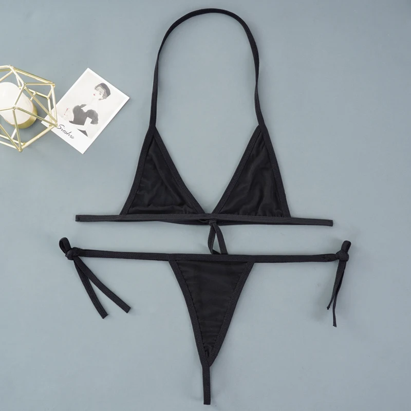 Sexy Mini Bra Sets Wirefree Ultra-thin Mesh Unlined Bra Brief Set Black Transparent 2 Pieces Halter Women's Exotic Lingerie Sets Sexy Mini Bra Sets Wirefree Ultra-thin Mesh Unlined Bra Brief Set Black Transparent 2 Pieces Halter Women's Exotic Lingerie Sets