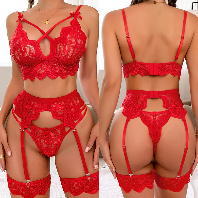 For Women Transparent Lingerie Women's Underwear See Through Lingerie Sets Hollow Out Three-piece Set Female Sexy Costumes For Women Transparent Lingerie Women's Underwear See Through Lingerie Sets Hollow Out Three-piece Set Female Sexy Costumes