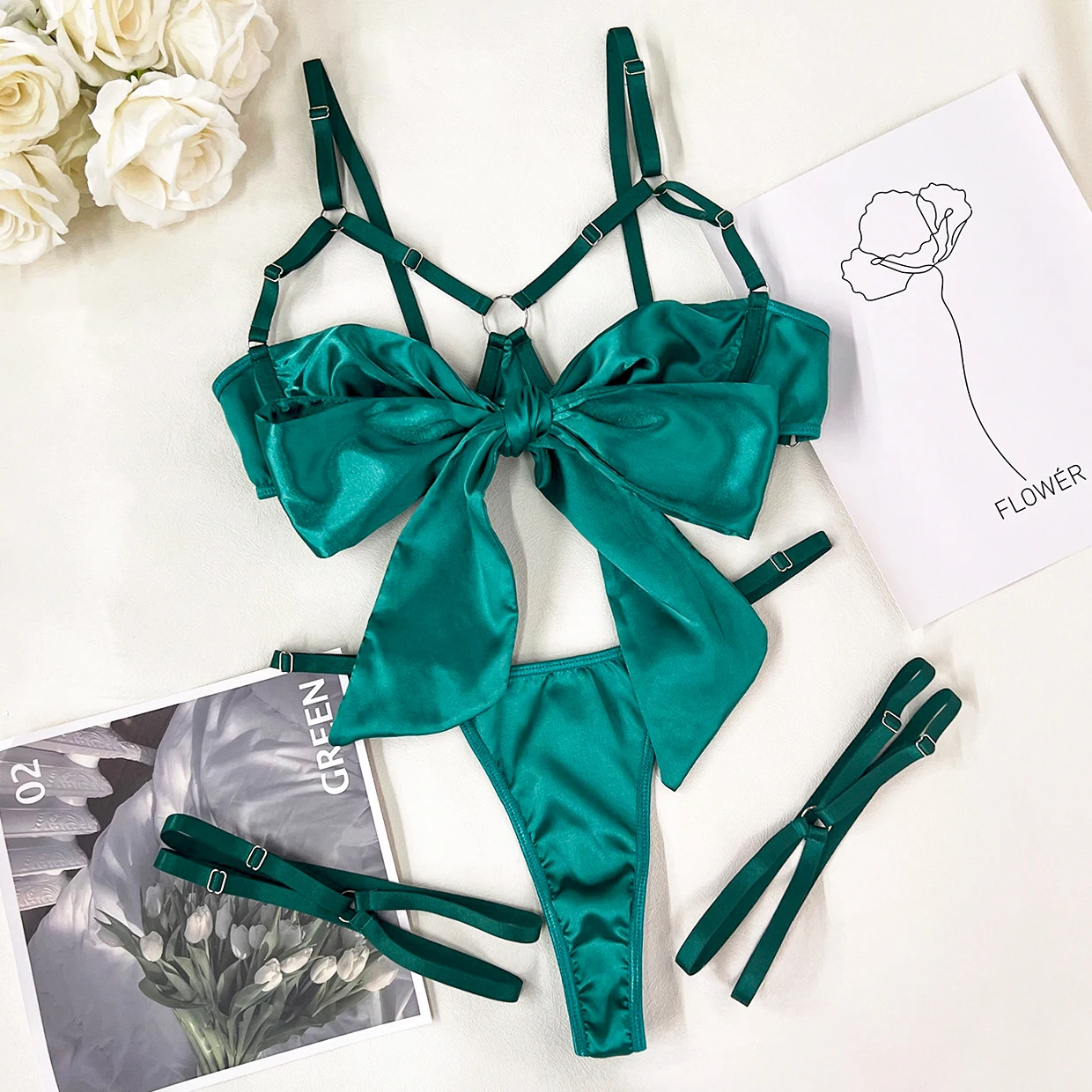 Ellolace Bowknot Lingerie Open Bra Lace Up Sexy Underwear 3-Piece Satin Erotic Outfit Young Girls Uncensored Bilizna Set Of Sex Ellolace Bowknot Lingerie Open Bra Lace Up Sexy Underwear 3-Piece Satin Erotic Outfit Young Girls Uncensored Bilizna Set Of Sex