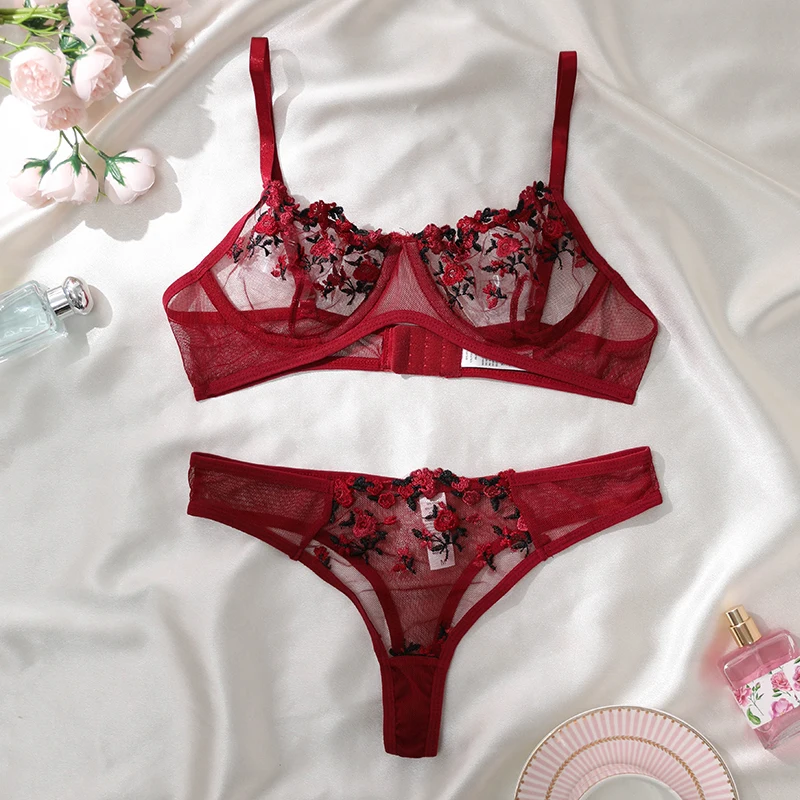 Sexy Underwear For Women Transparent Embroidered Small Flowers Bra Hot Lingerie Panties Intimates Woman Two Piece Set Clothing Sexy Underwear For Women Transparent Embroidered Small Flowers Bra Hot Lingerie Panties Intimates Woman Two Piece Set Clothing