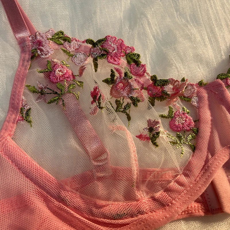 Sexy Underwear For Women Transparent Embroidered Small Flowers Bra Hot Lingerie Panties Intimates Woman Two Piece Set Clothing Sexy Underwear For Women Transparent Embroidered Small Flowers Bra Hot Lingerie Panties Intimates Woman Two Piece Set Clothing