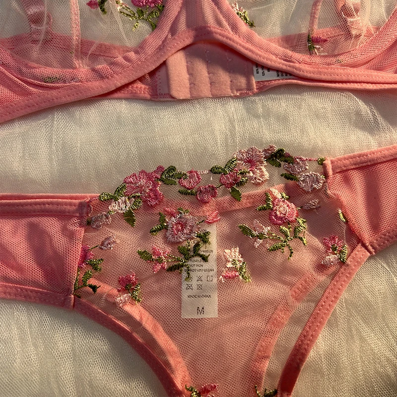Sexy Underwear For Women Transparent Embroidered Small Flowers Bra Hot Lingerie Panties Intimates Woman Two Piece Set Clothing Sexy Underwear For Women Transparent Embroidered Small Flowers Bra Hot Lingerie Panties Intimates Woman Two Piece Set Clothing