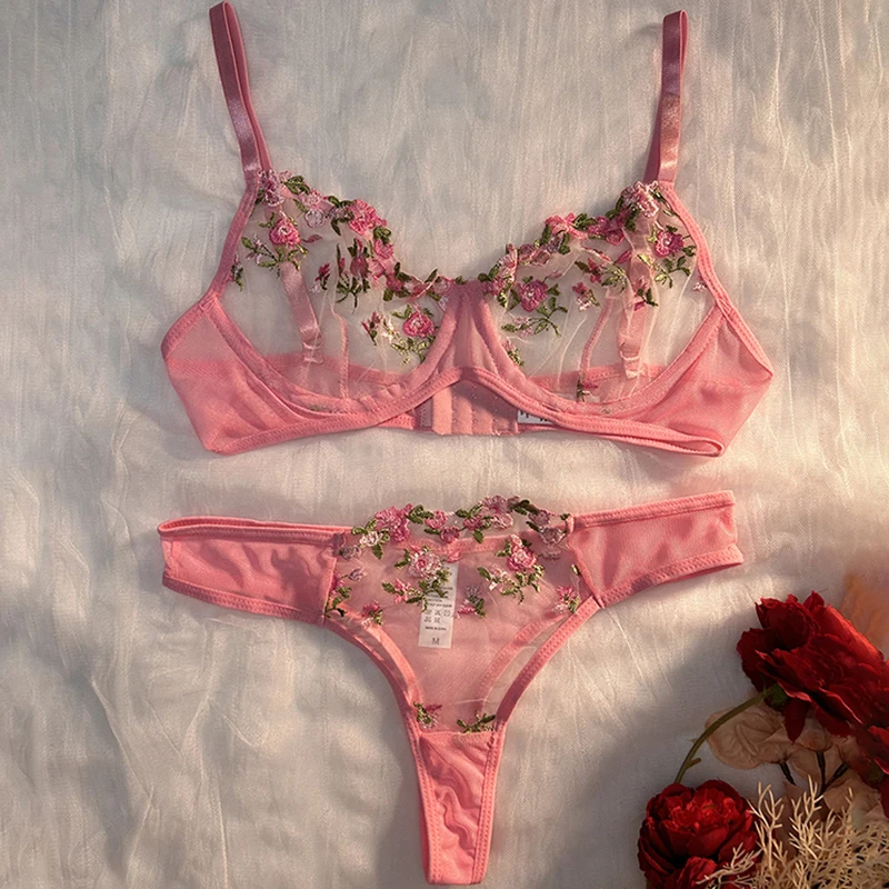 Sexy Underwear For Women Transparent Embroidered Small Flowers Bra Hot Lingerie Panties Intimates Woman Two Piece Set Clothing Sexy Underwear For Women Transparent Embroidered Small Flowers Bra Hot Lingerie Panties Intimates Woman Two Piece Set Clothing