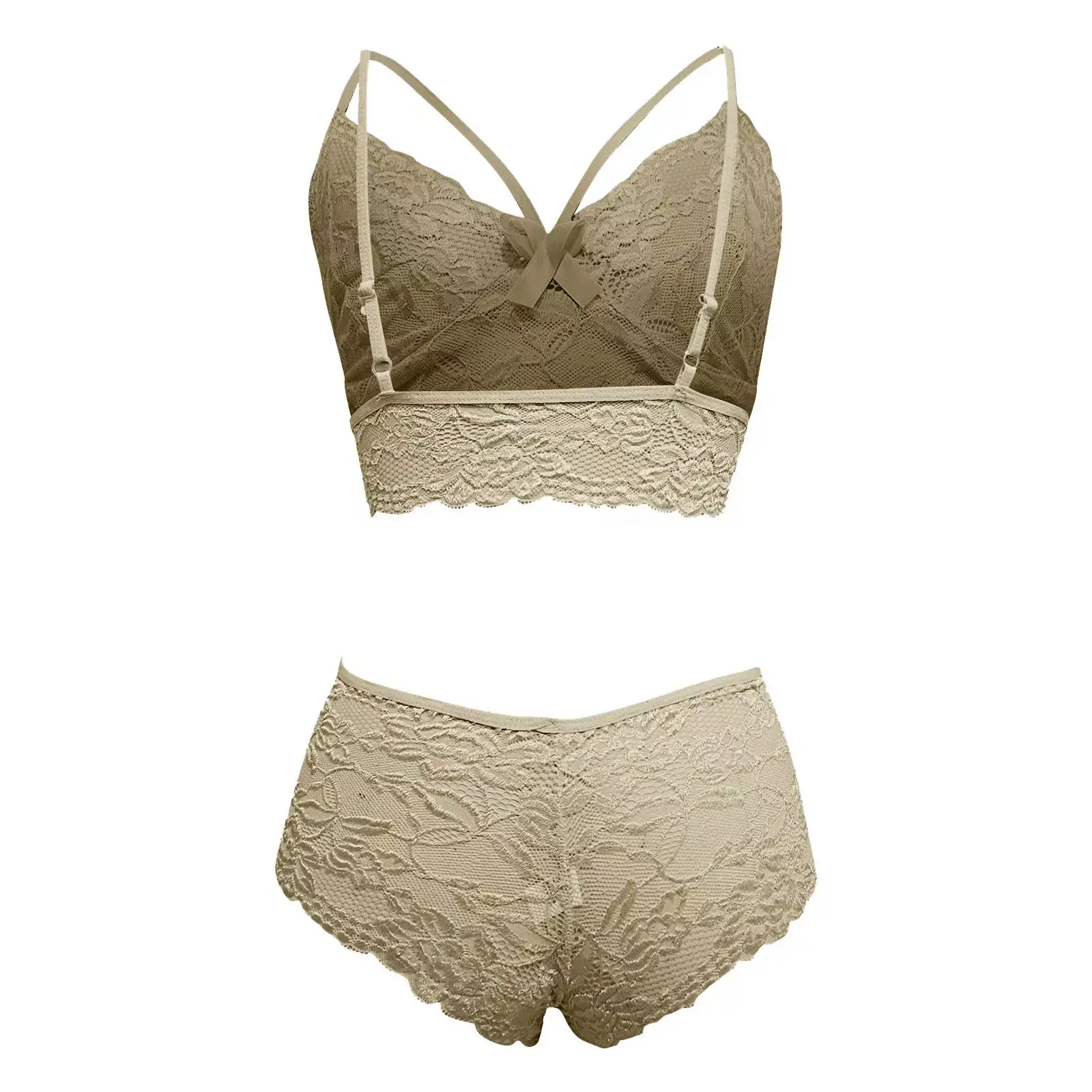 Plus Size Sexy Lingerie Set Women's Plus Floral Lace Scalloped Trim Bow Front Strappy Bra & Panty Lingerie