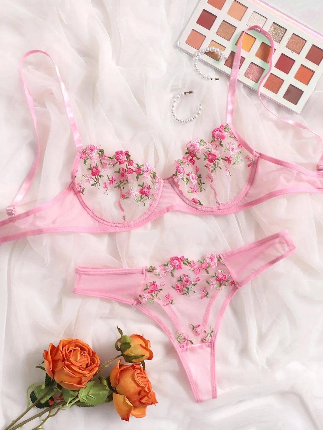 New Transparent Lace Bra Women Sheer Temptation Exotic Sexy Lingerie Set Ladies Embroidery Floral Bras Underwear Sets Push Up