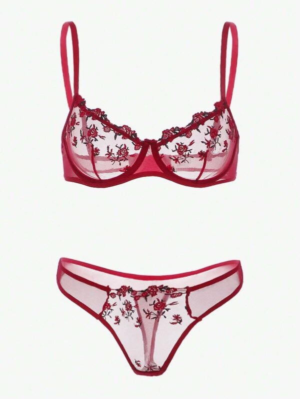 New Transparent Lace Bra Women Sheer Temptation Exotic Sexy Lingerie Set Ladies Embroidery Floral Bras Underwear Sets Push Up