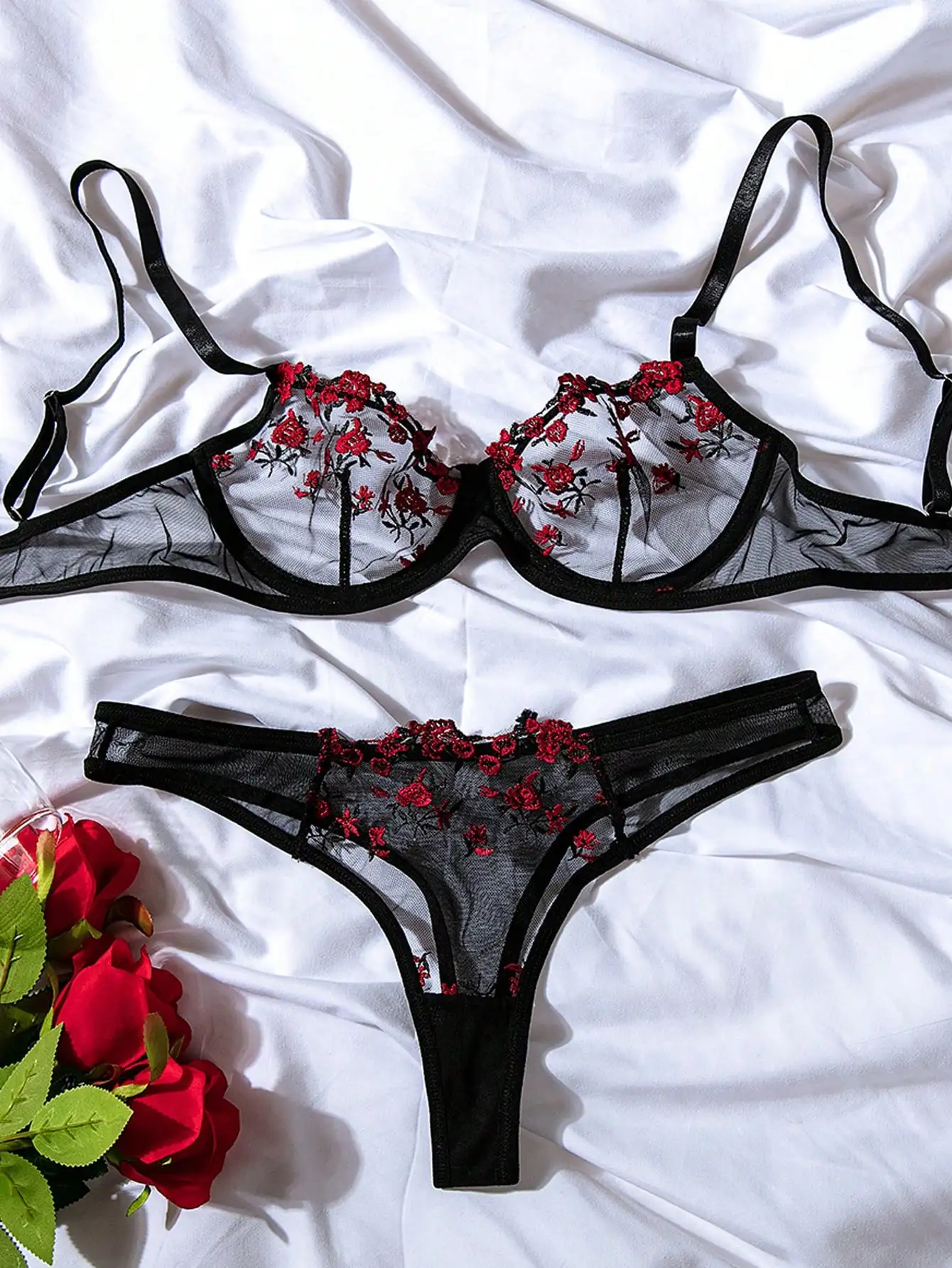 New Transparent Lace Bra Women Sheer Temptation Exotic Sexy Lingerie Set Ladies Embroidery Floral Bras Underwear Sets Push Up