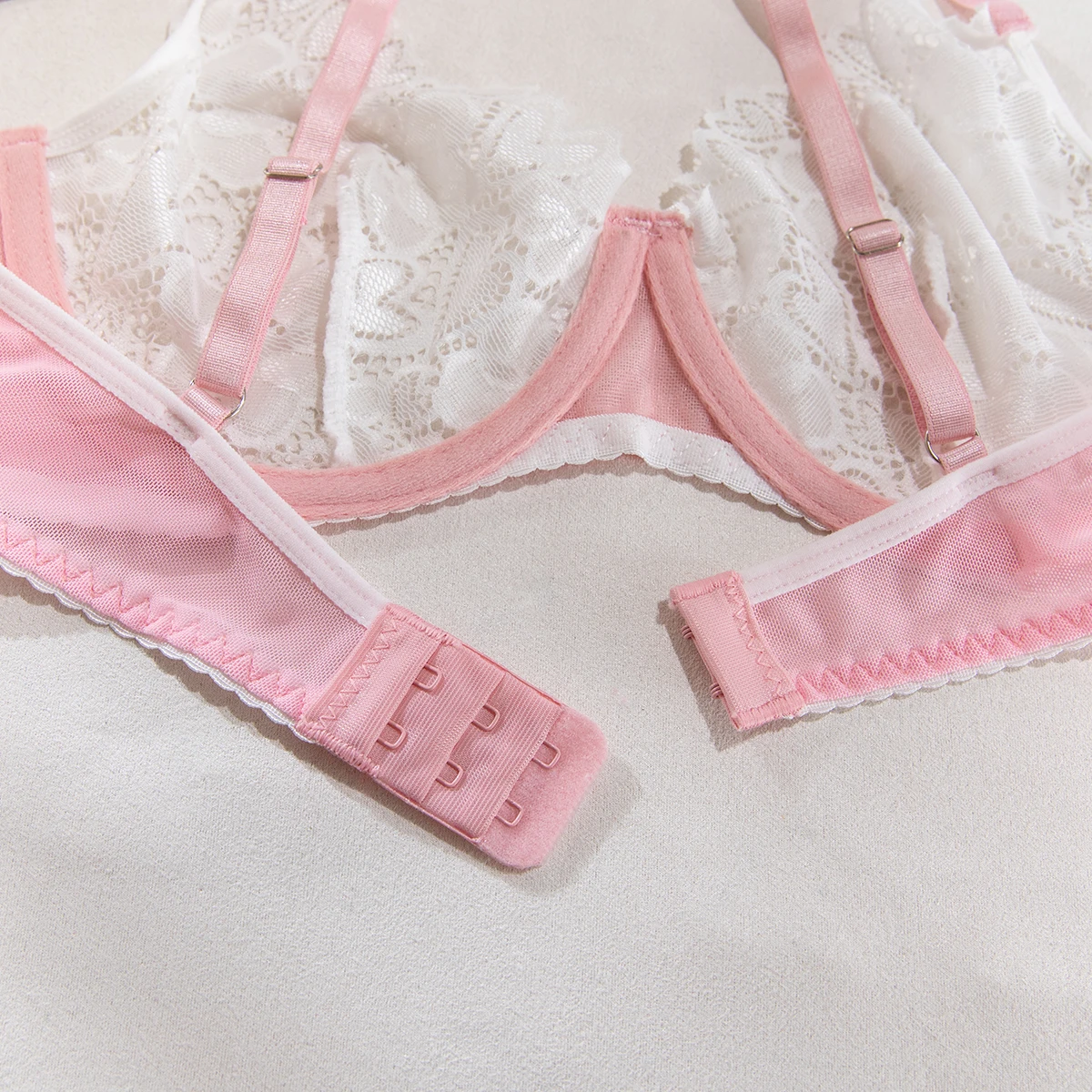 Yimunancy Bow Choker Maid Lace Patchwork Lingerie Set Women 5-Piece Ruched Ball Brief Garter Kit