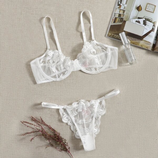 Sexy Lingerie Woman Lace Transparent Underwear Fairy Embroidery Brief Sets Delicate Bra Kit Push Up Breves Sets Erotic Bra 2024