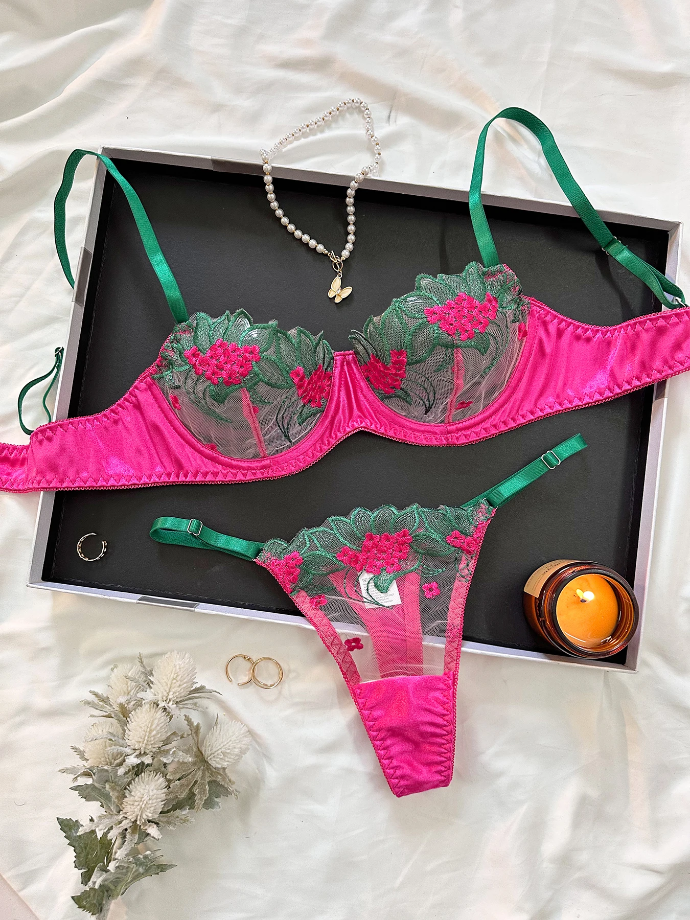 Ellolace Fancy Lingerie Floral Lace Bra Set Bilizna Luxury Well-Looking Underwear Sexy Erotic Fairy Fine Lace Exotic Sets