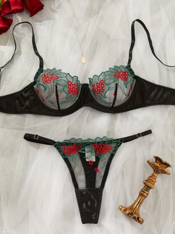 Fancy Lingerie Floral Lace Bra Set Bilizna Luxury Well-Looking Underwear Sexy Erotic Fairy Fine Lace Exotic Sets