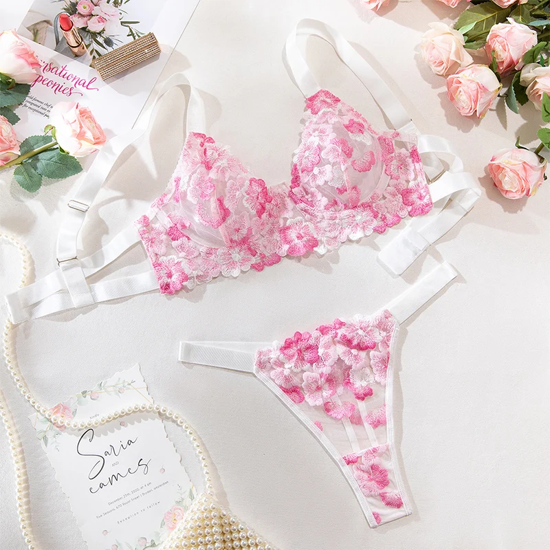 Women Bra and Briefs Sets Lace Flower Embroidery Sexy Perspective Underwire Erotic Lingerie Panty Two-Piece Underwear Set 2023 Women Bra and Briefs Sets Lace Flower Embroidery Sexy Perspective Underwire Erotic Lingerie Panty Two-Piece Underwear Set 2023