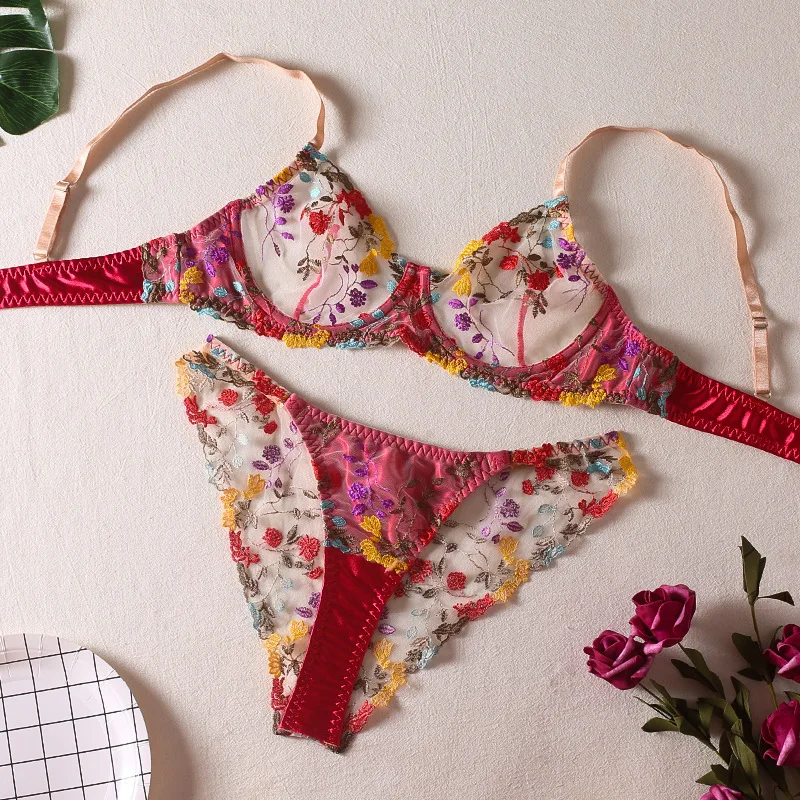 Women Bra and Briefs Sets Lace Flower Embroidery Sexy Perspective Underwire Erotic Lingerie Panty Two-Piece Underwear Set 2023 Women Bra and Briefs Sets Lace Flower Embroidery Sexy Perspective Underwire Erotic Lingerie Panty Two-Piece Underwear Set 2023